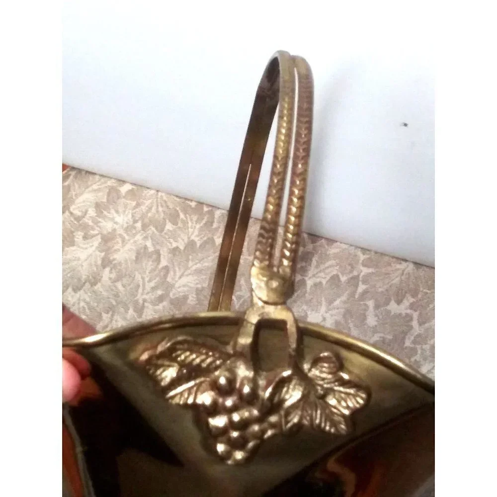 Vintage Brass Basket With Handle grape design ArtWare 9